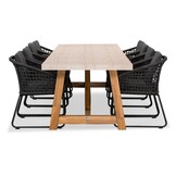 Velora/Tulum Lava Grey dining tuinset | 8 personen | travertin + touw | 300cm