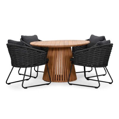 Palau/Ropera Lava Grey dining tuinset | 4 personen | teakhout + touw | 120cm