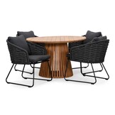 Palau/Ropera Lava Grey dining tuinset | 4 personen | teakhout + touw | 120cm