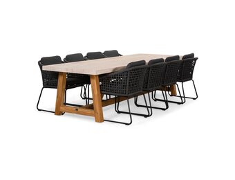 Velora/Tulum Lava Grey dining tuinset | 8 personen | travertin + touw | 300cm