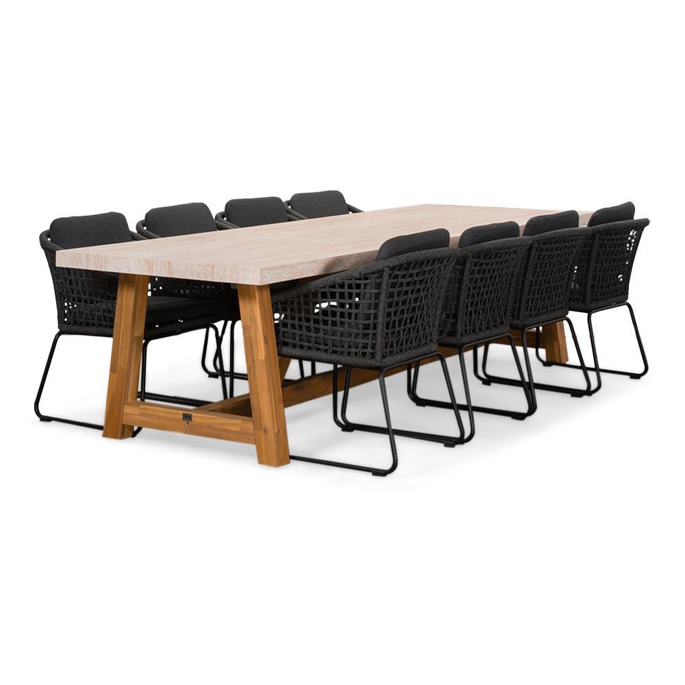 Velora/Tulum Lava Grey dining tuinset | 8 personen | travertin + touw | 300cm afbeelding