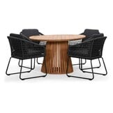 Palau/Tulum Lava Grey dining tuinset | 4 personen | teakhout + touw | 120cm rond
