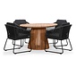 BUITEN living Palau/Tulum Lava Grey dining tuinset | 4 personen | teakhout + touw | 120cm rond