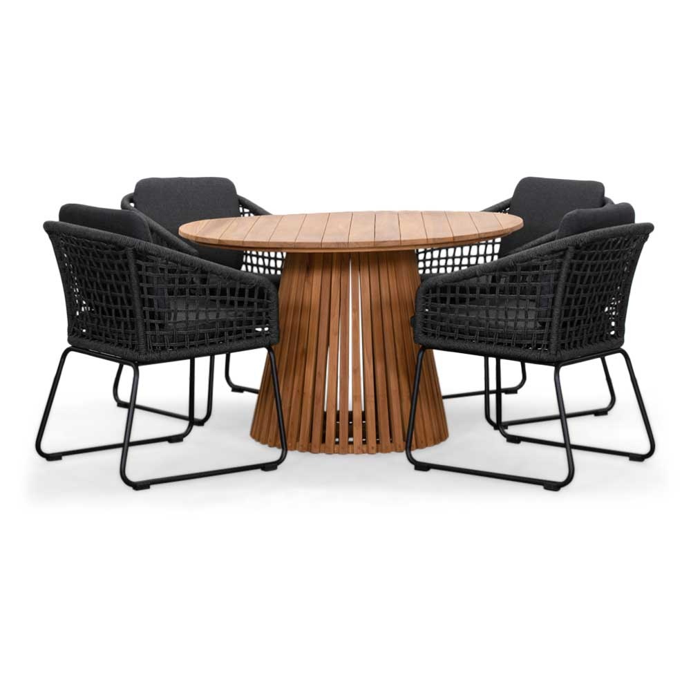 Palau/Tulum Lava Grey dining tuinset | 4 personen | teakhout + touw | 120cm rond afbeelding
