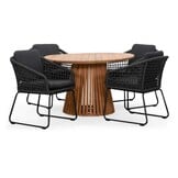 Palau/Tulum Lava Grey dining tuinset | 4 personen | teakhout + touw | 120cm rond