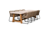 Velora/Tulum Sahara Dust dining tuinset | 8 personen | travertin + touw | 300cm