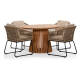 Palau/Tulum Sahara Dust dining tuinset | 4 personen | teakhout + touw | 120cm rond