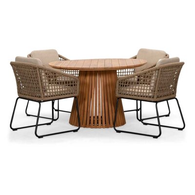 Palau/Tulum Sahara Dust dining tuinset | 4 personen | teakhout + touw | 120cm rond