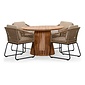 BUITEN living Palau/Tulum Sahara Dust dining tuinset | 4 personen | teakhout + touw | 120cm rond