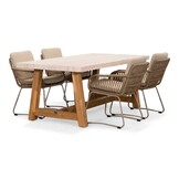 Velora/Harper Sahara Dust dining tuinset | 4 personen | travertin + touw | 200cm