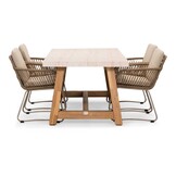 Velora/Harper Sahara Dust dining tuinset | 4 personen | travertin + touw | 200cm