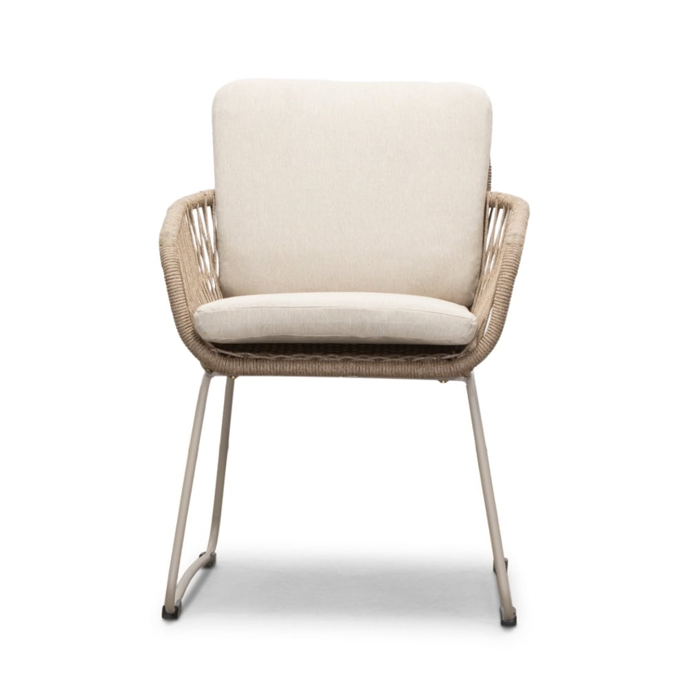 Velora/Harper Sahara Dust dining tuinset | 4 personen | travertin + touw | 200cm