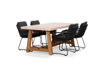 Velora/Harper Lava Grey dining tuinset | 4 personen | travertin + touw | 200cm