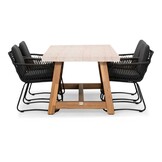 Velora/Harper Lava Grey dining tuinset | 4 personen | travertin + touw | 200cm