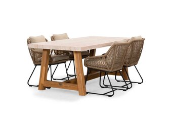 Velora/Portofino Sahara Dust dining tuinset | 4 personen | travertin + touw | 200cm