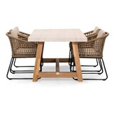 Velora/Tulum Sahara Dust dining tuinset | 4 personen | travertin + touw | 200cm