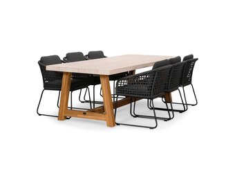 Velora/Tulum Lava Grey dining tuinset | 6 personen | travertin + touw | 250cm