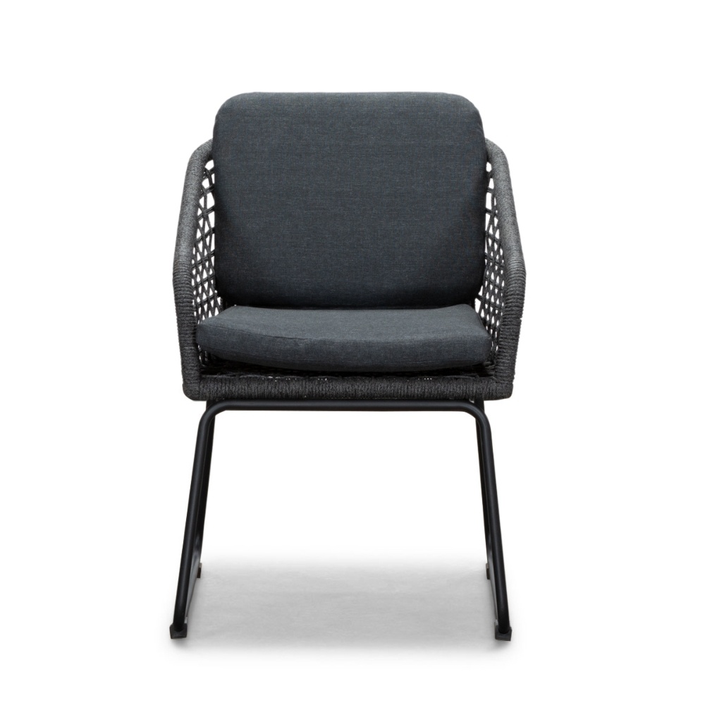 Velora/Tulum Lava Grey dining tuinset | 4 personen | travertin + touw | 200cm