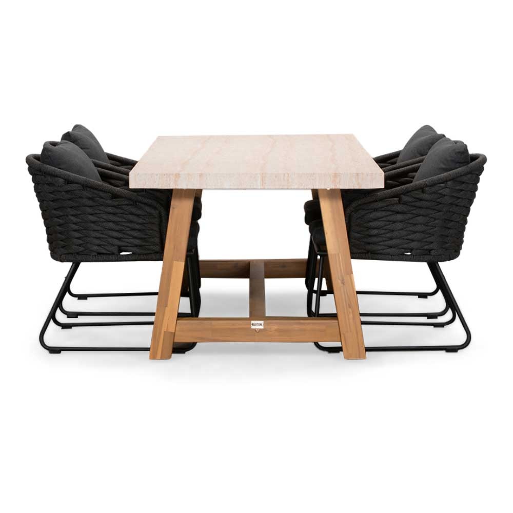 Velora/Ropera Lava Grey dining tuinset | 4 personen | travertin + touw | 200cm