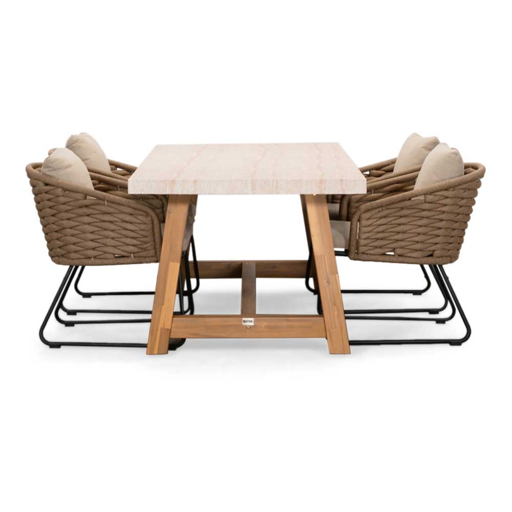Velora/Ropera Sahara Dust dining tuinset | 4 personen | travertin + touw | 200cm