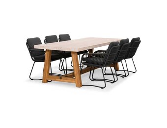 Velora/Harper Lava Grey dining tuinset | 6 personen | travertin + touw | 250cm