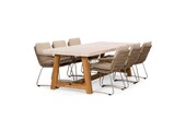 Velora/Harper Sandstone dining tuinset | 6 personen | travertin + touw | 250cm