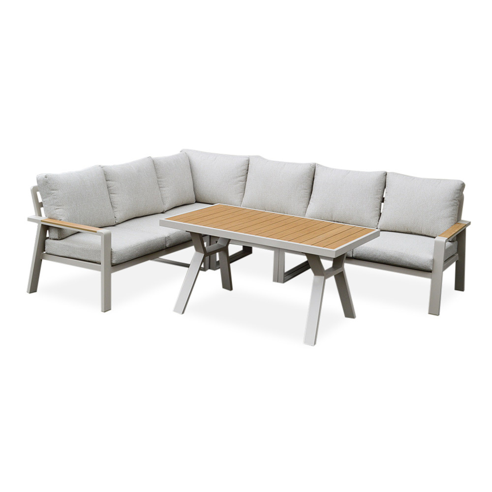 Lola dining loungeset 6 personen | aluminium + polywood | beige | 3-delig - 288x220cm afbeelding