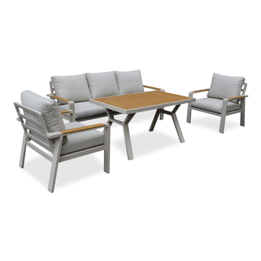 Lola dining stoel-bank loungeset 5 personen | aluminium + polywood | beige | 5-delig