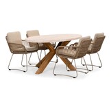 Lorento/Harper Sandstone dining tuinset | 4 personen | travertin + touw | 200cm