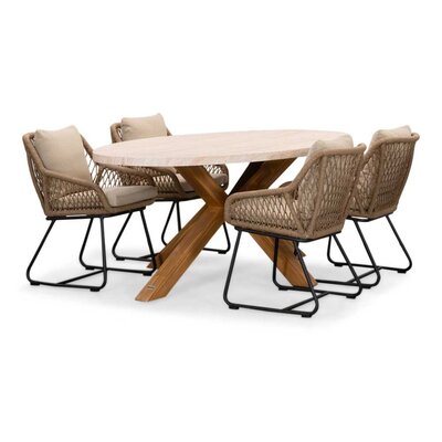 Lorento/Portofino Sahara Dust dining tuinset | 4 personen | travertin + touw | 200cm