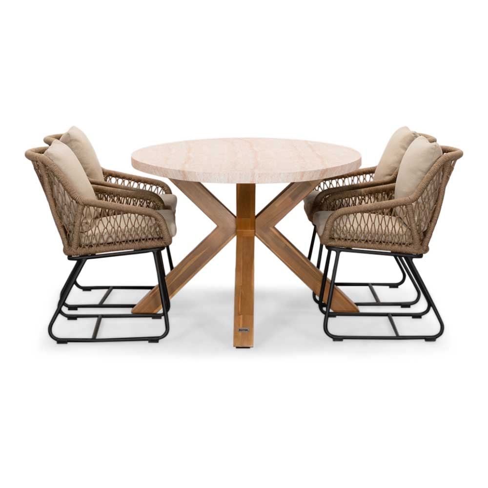 Lorento/Portofino Sahara Dust dining tuinset | 4 personen | travertin + touw | 200cm