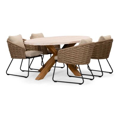 Lorento/Ropera Sahara Dust dining tuinset | 4 personen | travertin + touw | 200cm