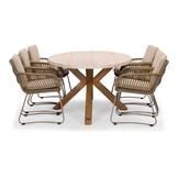 Lorento/Harper Sandstone dining tuinset | 6 personen | travertin + touw | 240cm