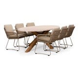 Lorento/Harper Sahara Dust dining tuinset | 6 personen | travertin + touw | 240cm