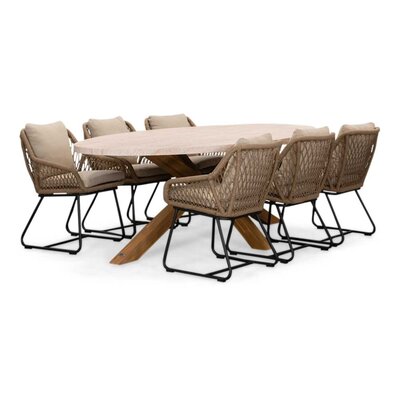 Lorento/Portofino Sahara Dust dining tuinset | 6 personen | travertin + touw | 240cm