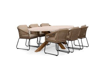 Lorento/Tulum Sahara Dust dining tuinset | 6 personen | travertin + touw | 240cm