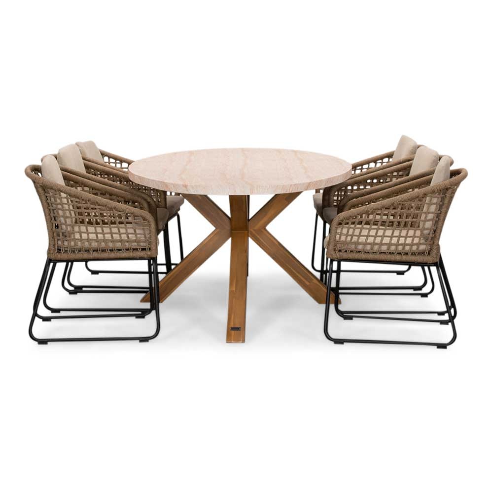Lorento/Tulum Sahara Dust dining tuinset | 6 personen | travertin + touw | 240cm