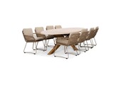 Lorento/Harper Sandstone dining tuinset | 8 personen | travertin + touw | 280cm