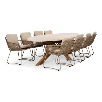 Lorento/Harper Sahara Dust dining tuinset | 8 personen | travertin + touw | 280cm