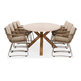Lorento/Harper Sandstone dining tuinset | 8 personen | travertin + touw | 280cm