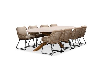 Lorento/Portofino Sahara Dust dining tuinset | 8 personen | travertin + touw | 280cm
