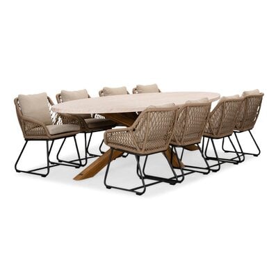 Lorento/Portofino Sahara Dust dining tuinset | 8 personen | travertin + touw | 280cm