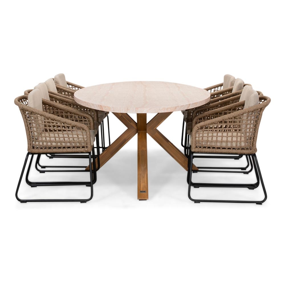 Lorento/Tulum Sahara Dust dining tuinset | 8 personen | travertin + touw | 280cm