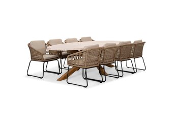 Lorento/Tulum Sahara Dust dining tuinset | 8 personen | travertin + touw | 280cm