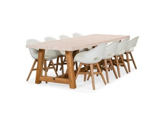 Velora/Karlstad wit dining tuinset | 8 personen | travertin + kunststof | 300cm