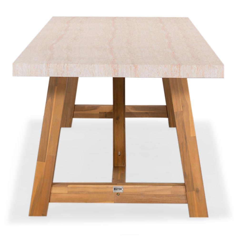 Velora/Karlstad wit dining tuinset | 8 personen | travertin + kunststof | 300cm