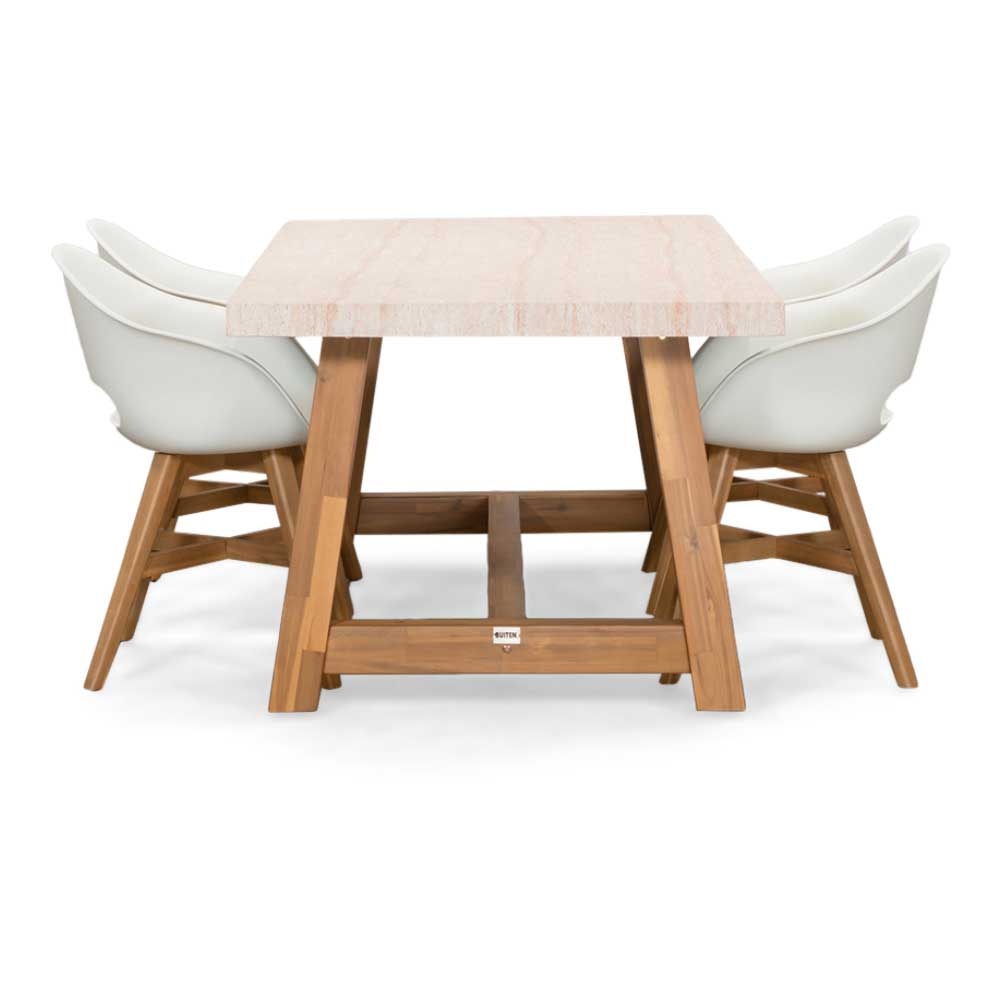 Velora/Karlstad wit dining tuinset | 4 personen | travertin + kunststof | 200cm