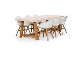 Velora/Karlstad wit dining tuinset | 6 personen | travertin + kunststof | 250cm