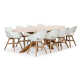 Lorento/Karlstad wit dining tuinset | 8 personen | travertin + hardhout | 280cm