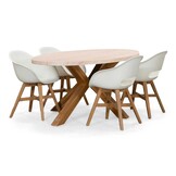 Lorento/Karlstad wit dining tuinset | 4 personen | travertin + hardhout | 200cm